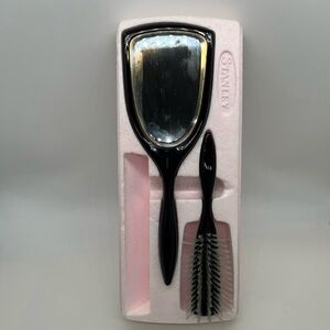 Vtg STANLEY Hairbrush and Mirror Brush Black Set original Packaging